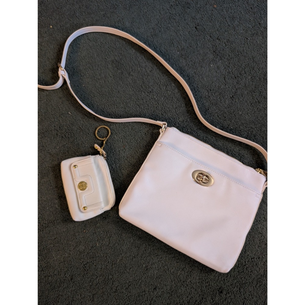 White Charming Charlie Crossbody w/ Stone Mountain Coin Purse